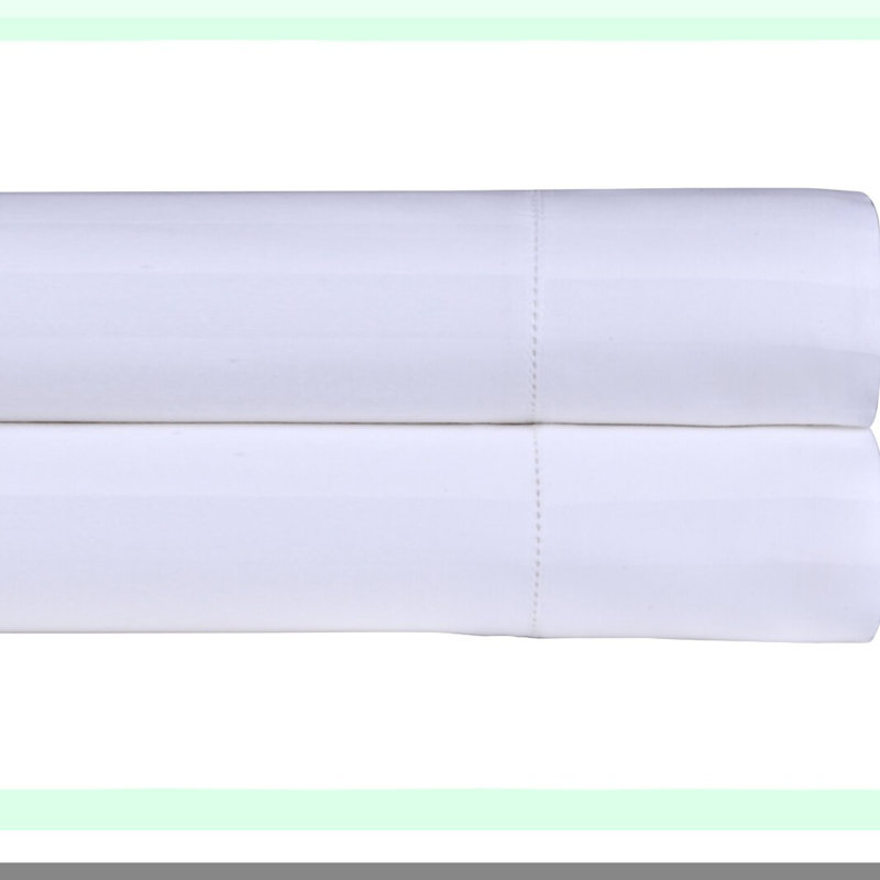 Luxury Damask Weave Pillowcase Set - 500 Thread Count Long Staple Cotton Protector - Silky Soft Breathable Striped Cover - White Size 2 Piece