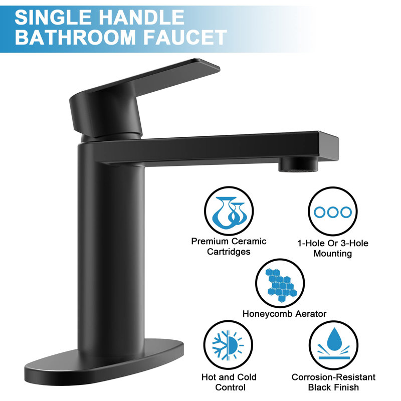 Single-Hole Single-handle Bathroom Faucet with Drain Assembly, Matte Black