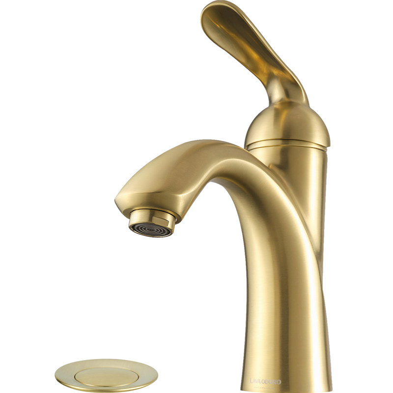 Robinet pour salle de bain à poignée simple avec drain, Or brossé