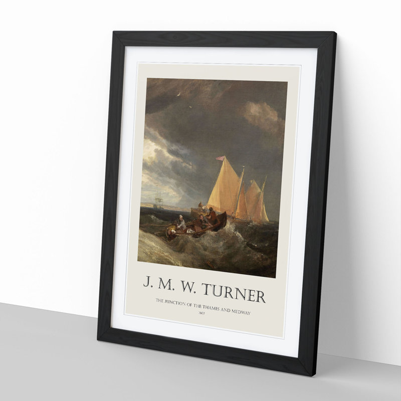 The Junction of the Thames by Joseph-Mallord William Turner - Picture Frame Painting, 36cm H x 27cm W x 2cm D, Black Framed