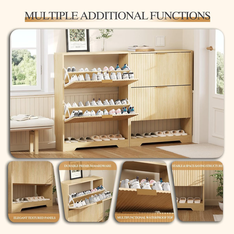 20 Pair Shoe Storage Cabinet, Natural wood color