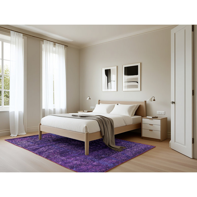 Tapis mauve Mid-Century 2567, Rectangle 5 pi x 7 pi