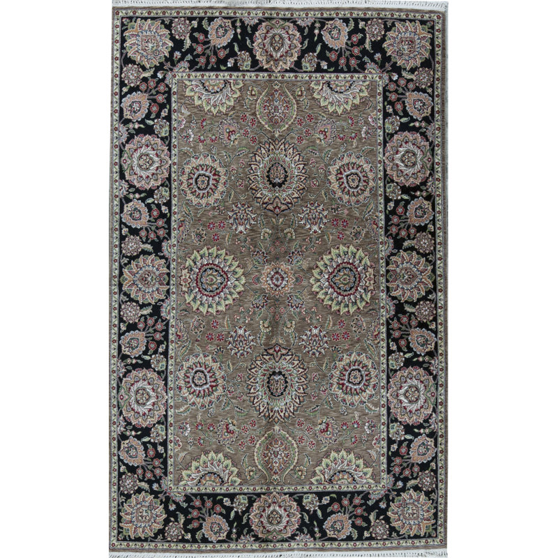 Tapis oriental noir / beige en laine noué à la main Manchuria