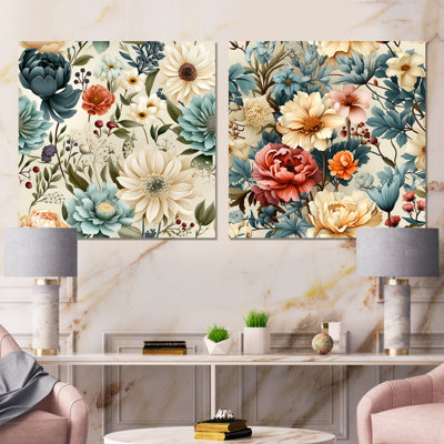 Enchanted Garden Botanical Motif - ensemble d'art mural sur toile florale de 2