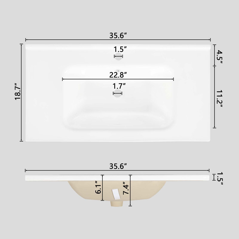 Lavabo 35,6 "en céramique, seulement évier en céramique, sans armoire