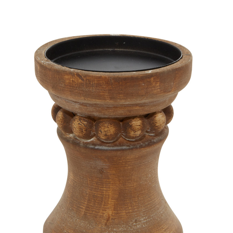 11.85'' H Wood Tabletop Candlestick, Brown