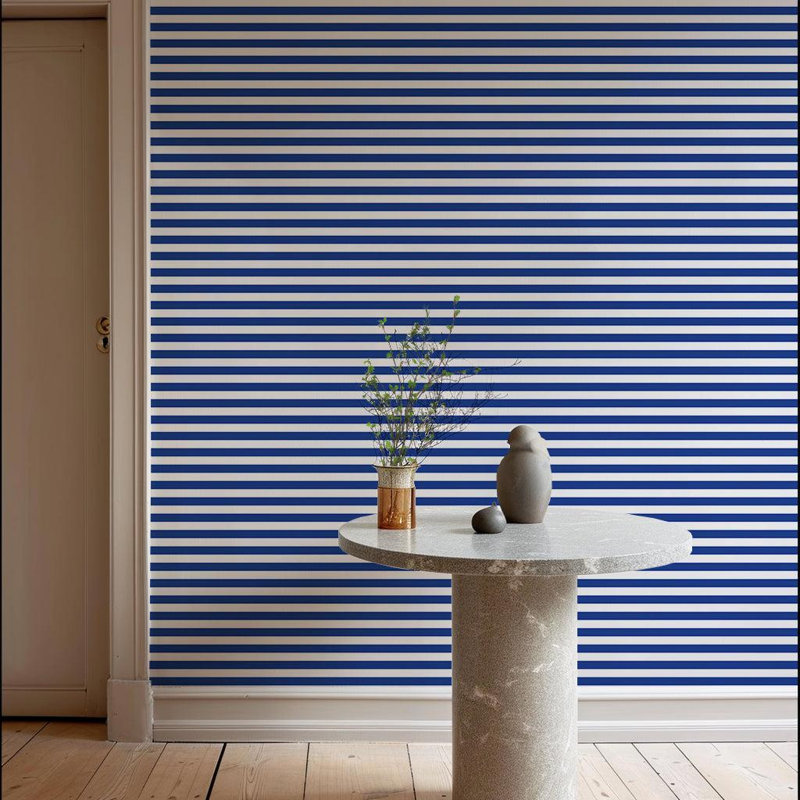 Mrs Paranjape Papers Versa Stripe Premium Matte 10' L x 24" W Wallpaper Roll, Faux Grasscloth, Non-pasted, Yves Blue