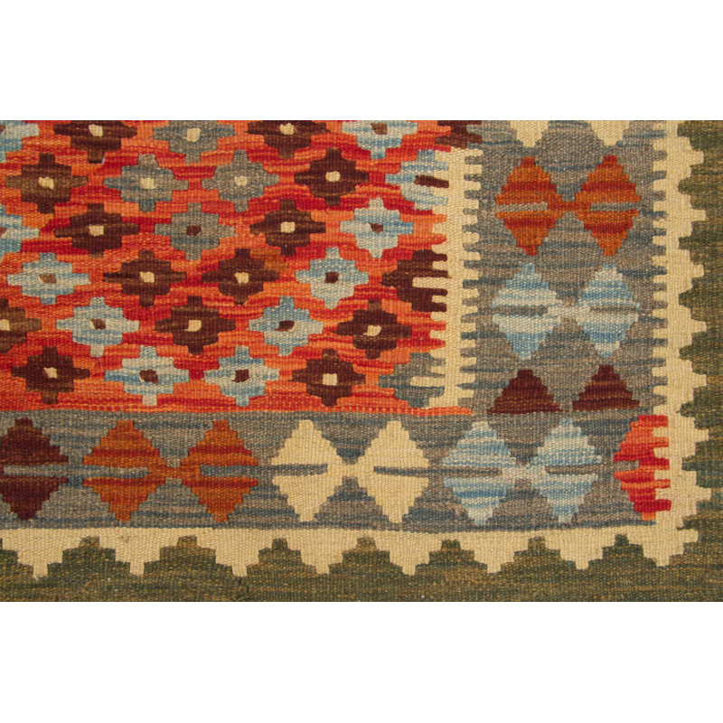 Rectangle 92 cm x 119 cm Geometric Wool Hand Woven Kilim