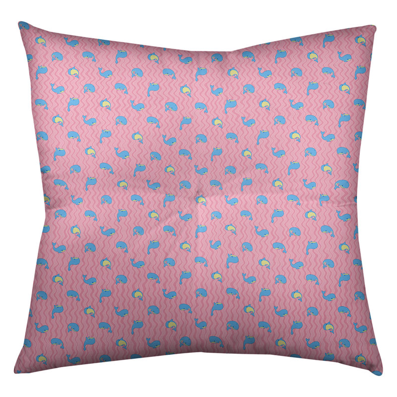 Coussin Katelyn Elizabeth Whales, 30 po x 30 po, Rose / Bleu