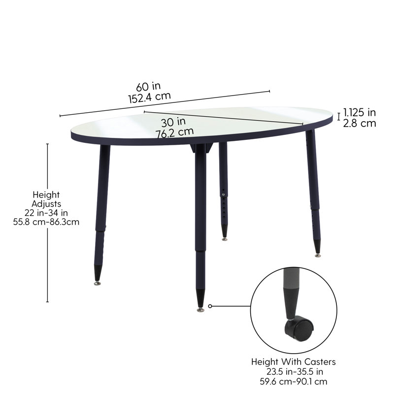 Table d'activité ovale 30 x 60 avec pieds fuselés réglables Adapte - Tableau blanc / noir Adapte, Noir