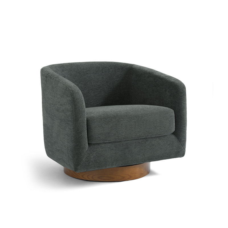 72Cm Wide Swivel Barrel Chair, Grey Chenille