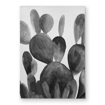 Grayscale Paddle Cactus Plant Rug | Livingroom Botanical Decor