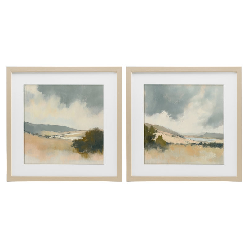 «Landscape of Brush Strokes», ensemble de 2 reproductions encadrées sous verre, design par Mona Grace, H 16 po x l 16 po