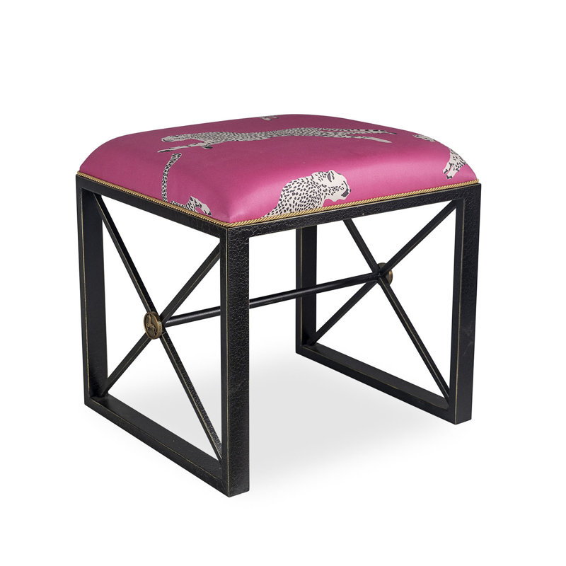Medallion Upholstered Stool, Bubblegum Pink/Black Crackle, Bubblegum Pink