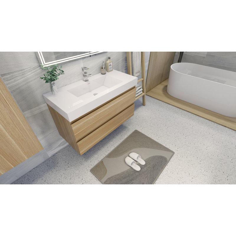 Meuble-lavabo mural simple de 42 po Carnetta, Chêne blanc
