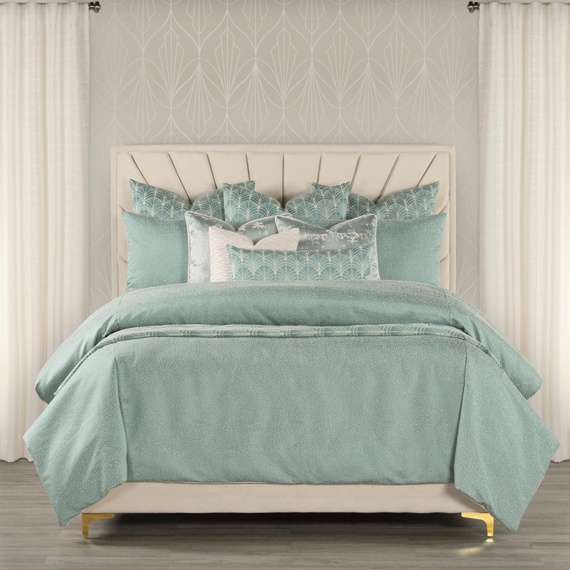 Ensemble de housse de couette et insert Besprinkled Pearl, Housse de couette et insert pour grand lit, Bleu et vert