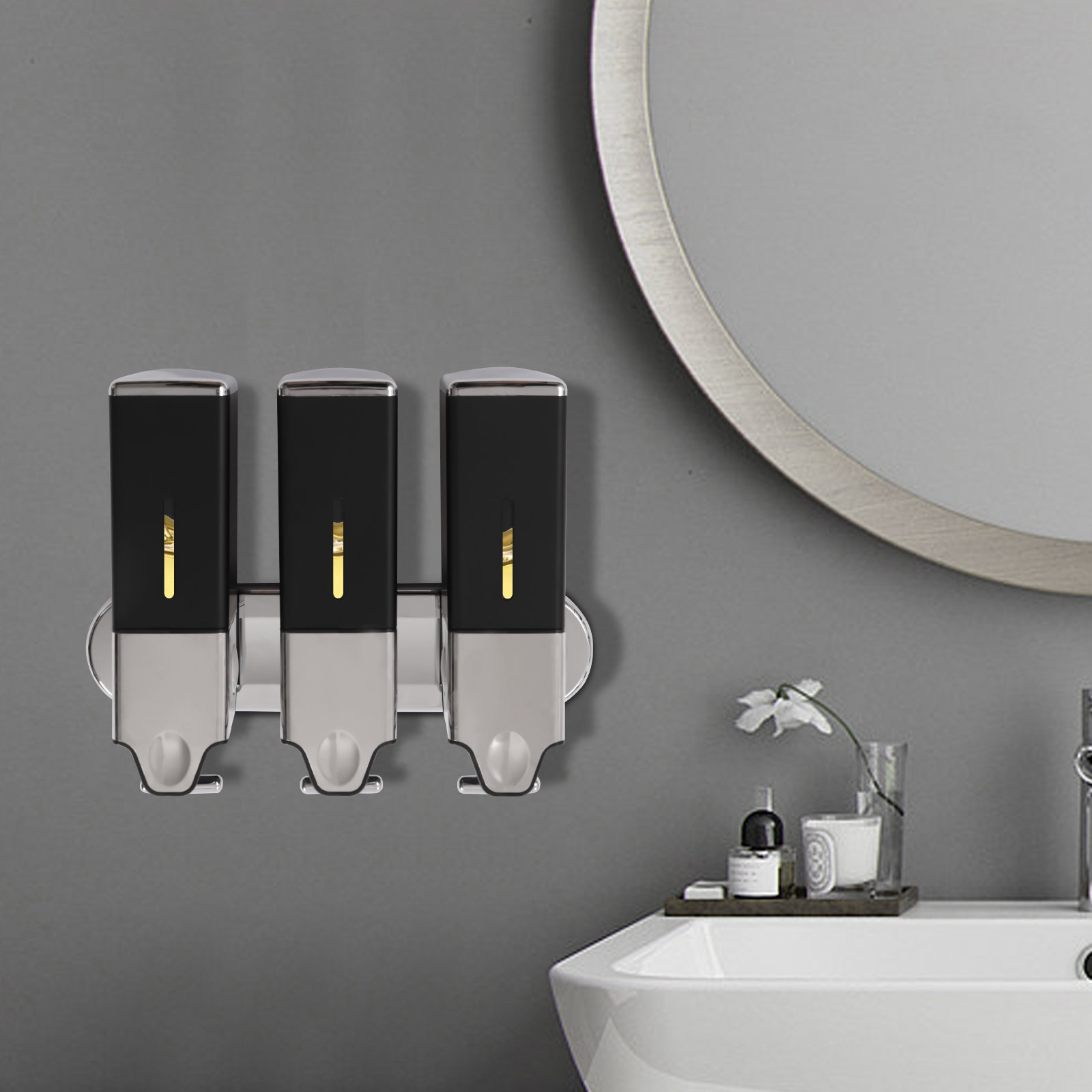 Gold Triple Wall Mounted Pump Bottle Holder, Soap Dispensers With Holder, Soap  Dispenser Bathroom and Kitchen, Soap Holder Shower 