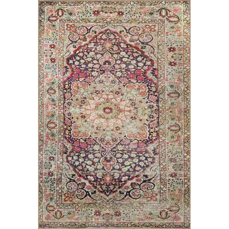 Multicolored Traditional Motif Ethnic Floral Patterned Vintage Decorative Carpet, Round 4'