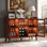 Armoire à vin de 47 po avec lumières à DEL et portes en verre, station de café en bois avec porte-bouteilles et porte-verre, armoire à alcool moderne pour la maison, cuisine, appartement en noyer