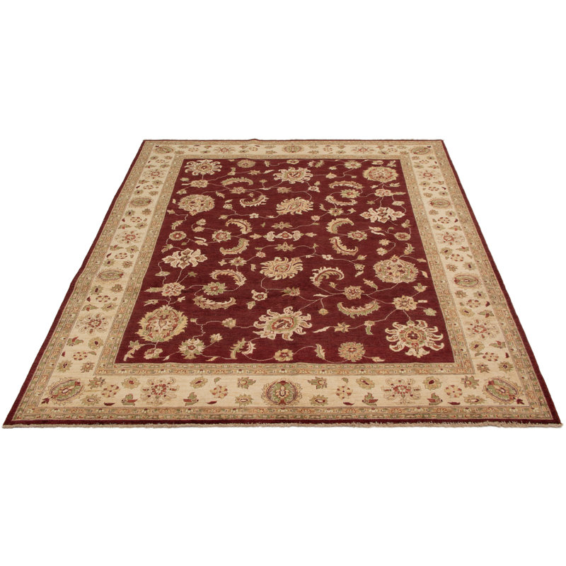 Tapis en laine rouge/beige 8 pi 3 po x 9 pi 10 po one-of-kind à la main-noué la 2010 ushak Haro