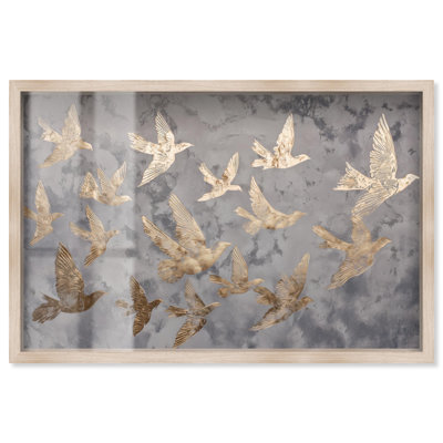 Décoration murale bord de mer Golden Flock par Art Remedy, cadre blond, 37 x 25