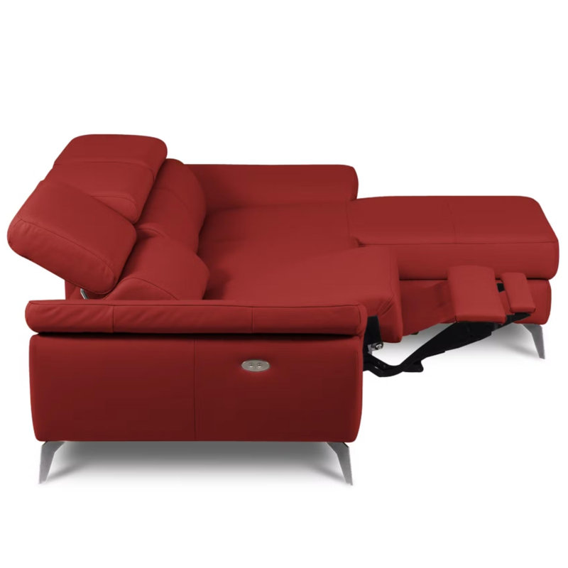 Milton Keynes Italian Leather Electric Reclining Corner Sofa with Adjustable Headrests and Adjustable Armrests, Red