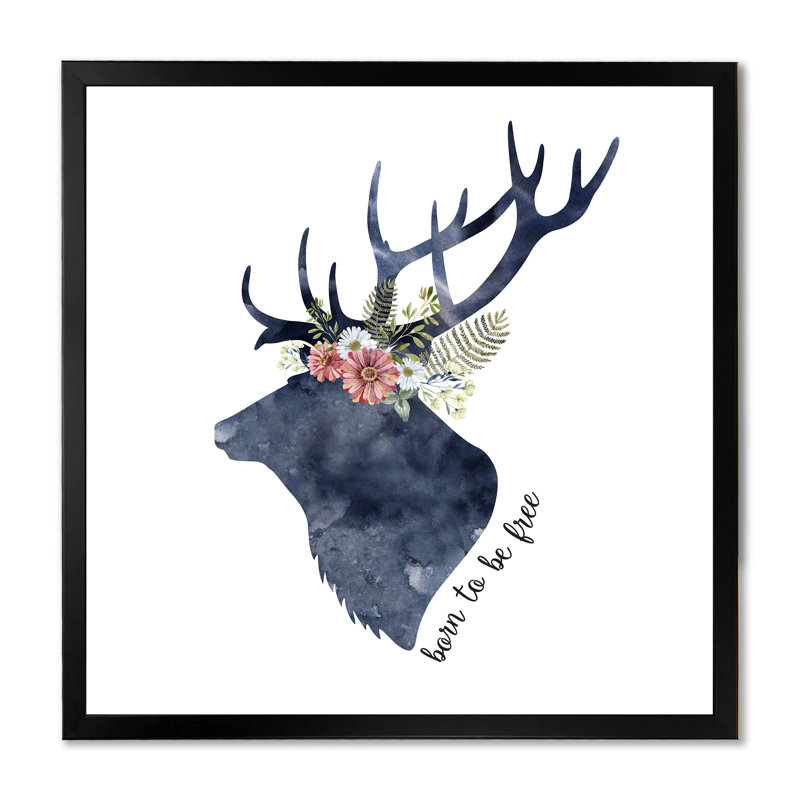 «Botanical Deer Head Silhouette», reproduction d'art sur toile, Cadre noir, H 16 po x l 16 po x P 1 po