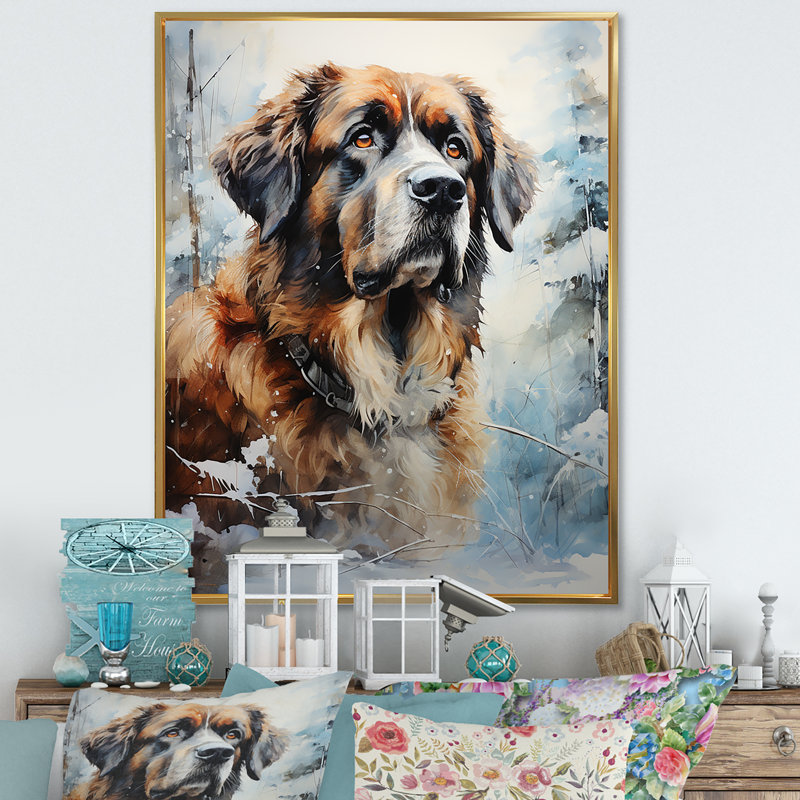 Saint Bernard Serenity IV sur toile, H 20 po x l 12 po x P 1 po, Cadre flottant doré