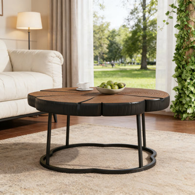 Irregular Shaped Coffee Table With Modern MGO Top, Nature Wood & Metal Base