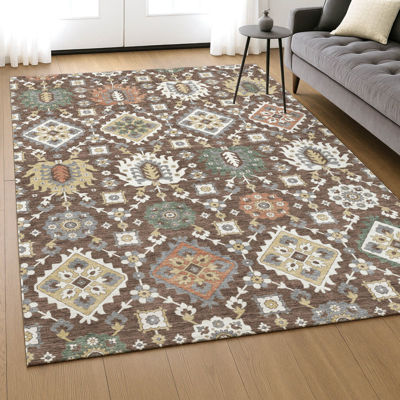 Premium Machine Washable Mayfield AMF2200 bohemian Rug, 10' x 14', Chocolate