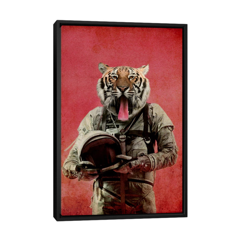 « space tiger », impression sur toile, H 26 po x l 18 po x P 1,5 po, Toile avec cadre flottant noir, Pas de tapis