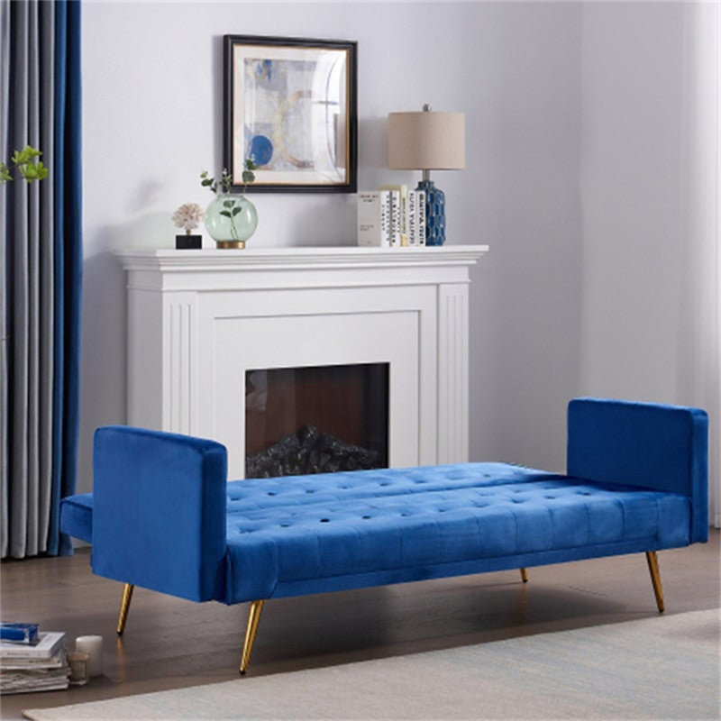Canapé-lit à accoudoirs carrés 75 po, Velours bleu foncé