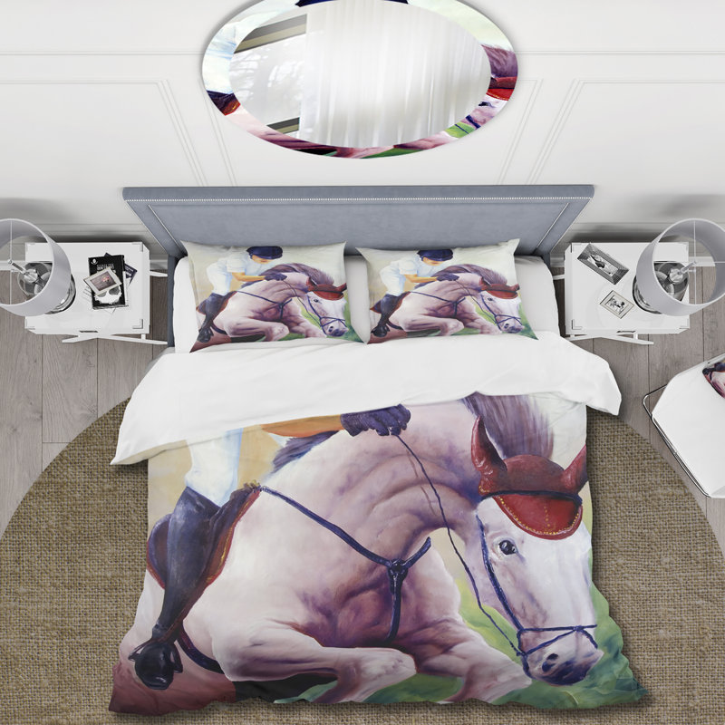 Jockey sur cheval au galop - housse de couette Farmhouse - microfibre de polyester