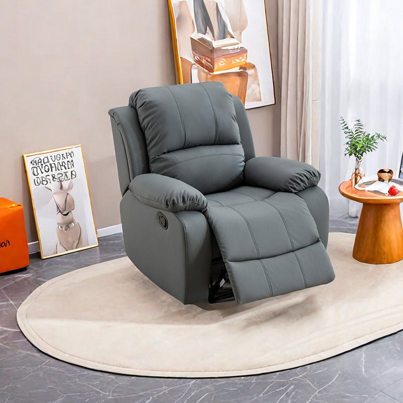 Sashae Faux Leather Recliner, Dark Gray Faux Leather