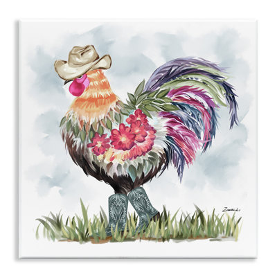 Cowboy Floral Hen Wall Plaque Art by Ziwei Li