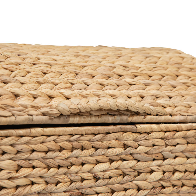 Heavy-duty Water Hyacinth Wicker Storage Trunk with Metal Frame and Arch Lid