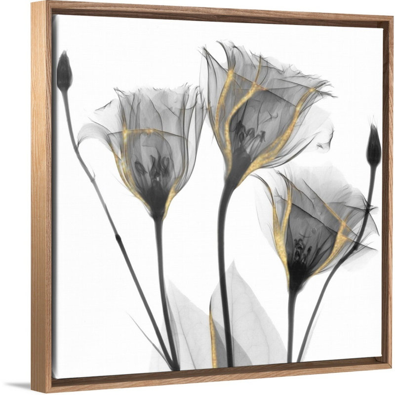 Reproduction d’art sur toile dorée ornée de gentianes 1 par Albert Koetsier, Toile à cadre flottant naturel