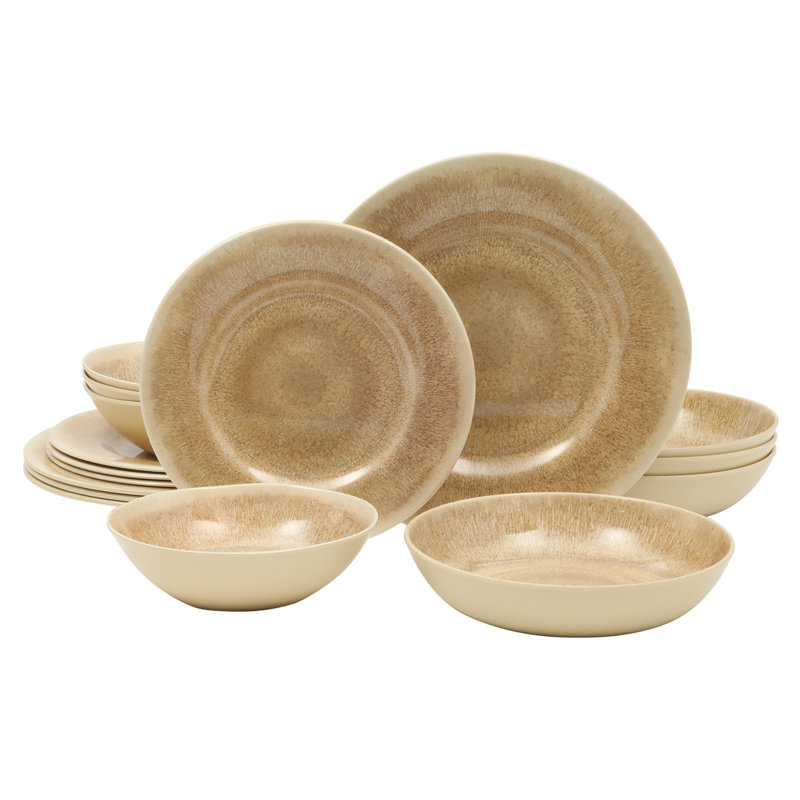 Gibson Home Casper Court 16-Piece Melamine Dinnerware Set –  Reactive Glaze Look - Service for 4 - Beige, Beige