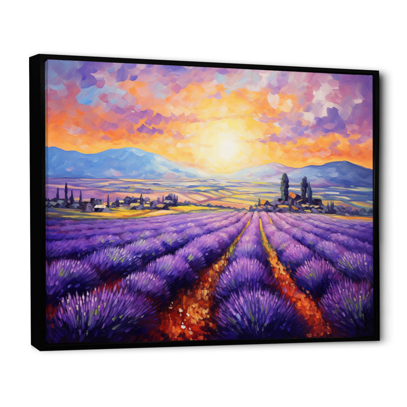 Vangogh Lavender Fields I, encadré sur toile par Vincent Van Gogh, peinture, H 24 po x l 32 po x P 1 po, Cadre flottant noir