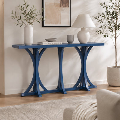 Console UStyle de 59,8 po avec plateau en placage de chêne, table d'entrée de style campagnard avec pieds courbés minces en bois d'hévéa, parfaite pour le salon, le vestibule, le couloir et la salle à manger.