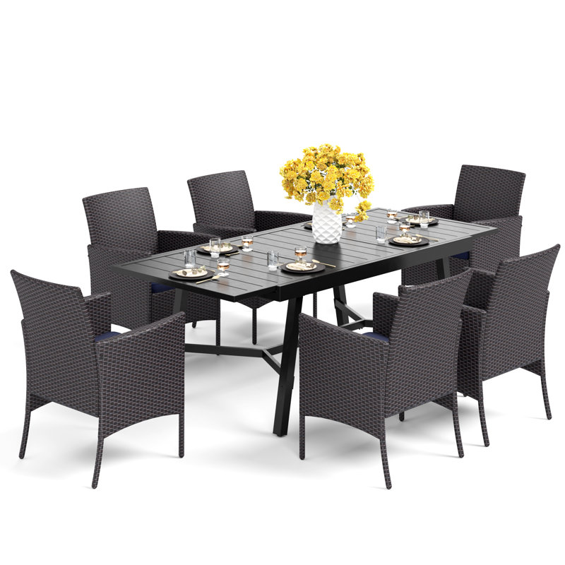 Alyah 6 - Person Patio Dining Set with Extendable Rectangular Table , Cushions Included