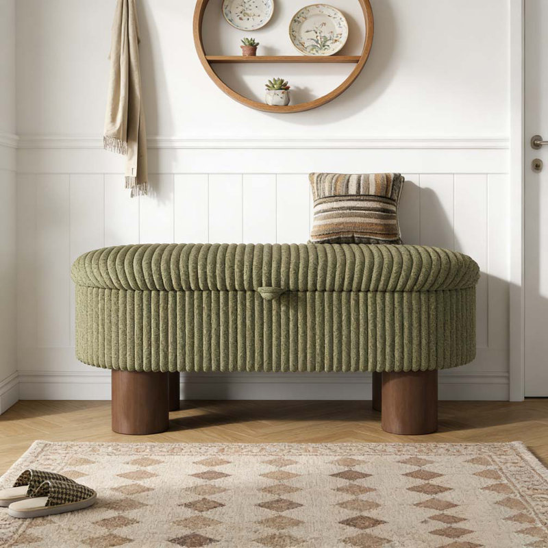 Banc de rangement rembourré avec couvercle relevable, Vert
