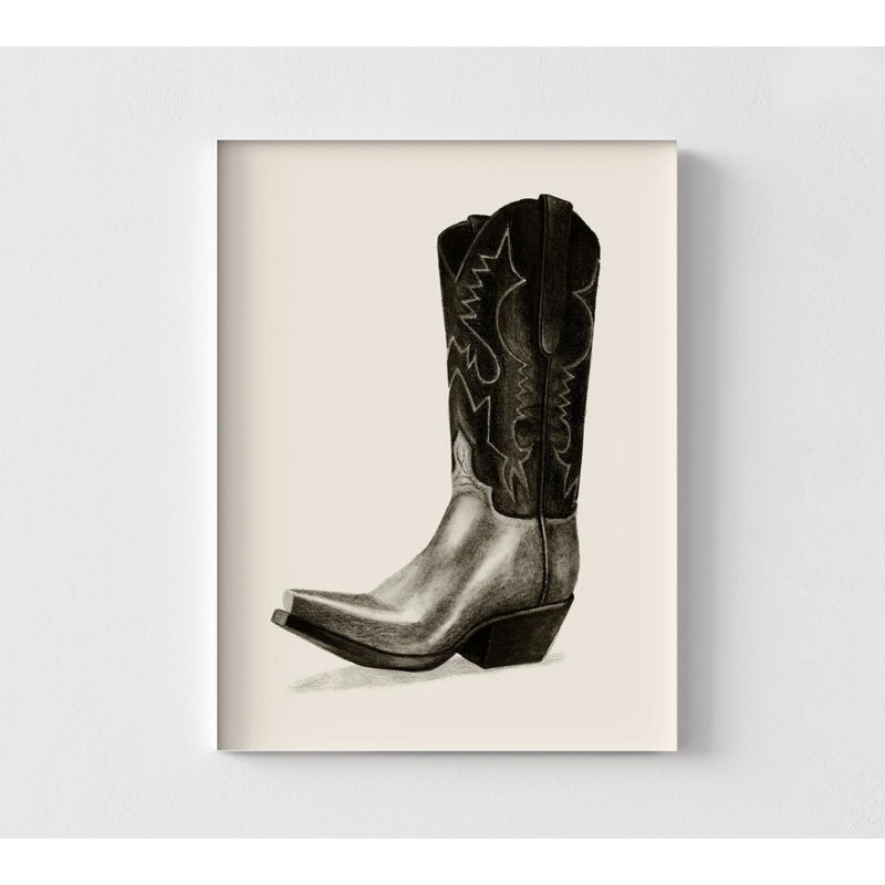 Reproduction d'affiche de bottes en cuir faites à la main, art mural de bottes rustiques, bottes de cow-boy noires, affiche de bureau de ranch
