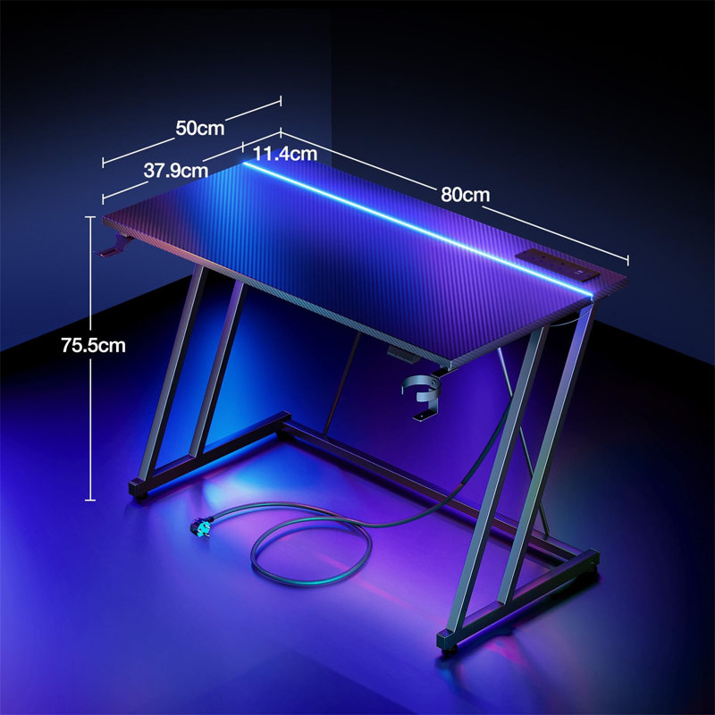 Metal Base Computer Desk with Power Outlet