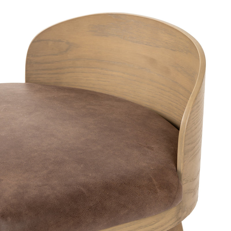 Cloris Swivel Stool-Altair Sienna-Counter & Bar, Blonde Oak, Palermo Cigar Genuine Leather, Bar Stool (30.91" Seat Height)