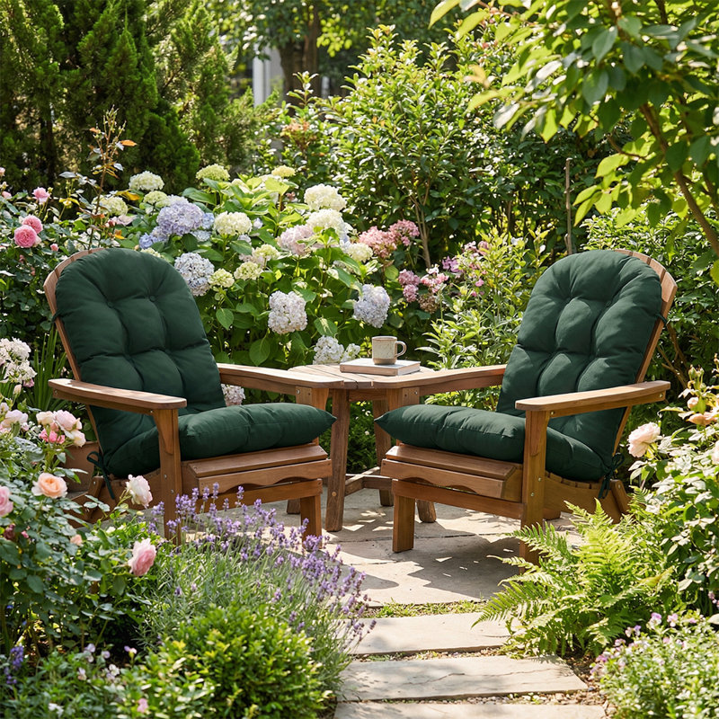 Green Outdoor Chair Cushions, Lounge Chair Cushion Set with Ties, Thick Patio Seat and Back Cushions