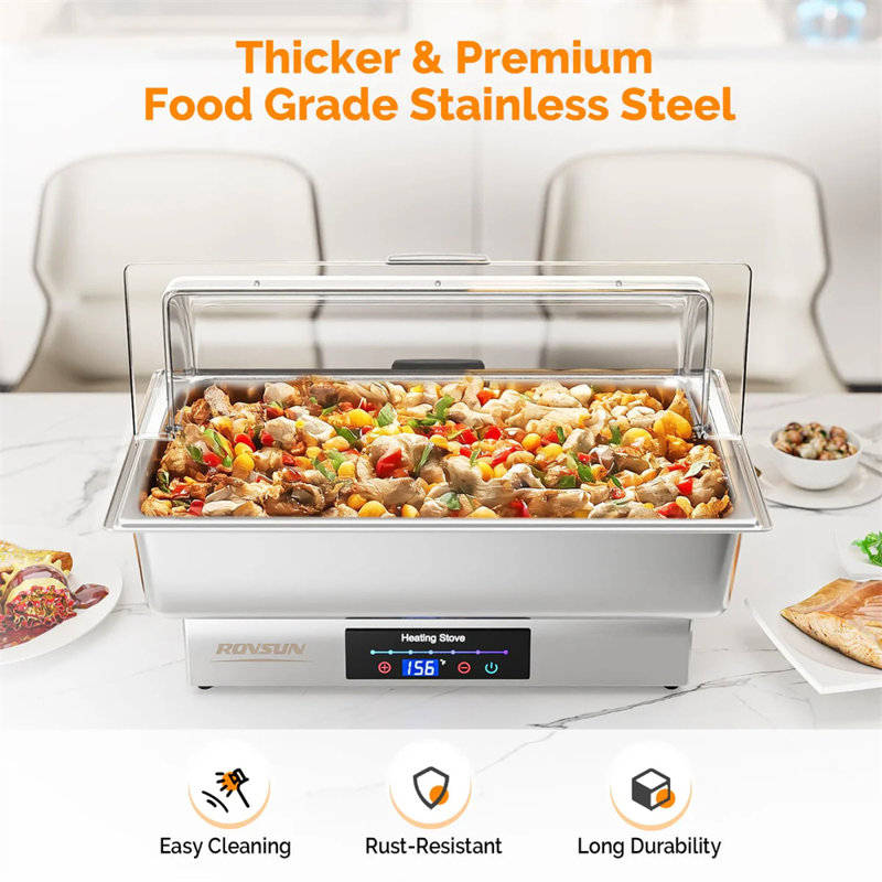 9 QT Roll Top Electric Chafing Dish With PC Lid And Temp Control