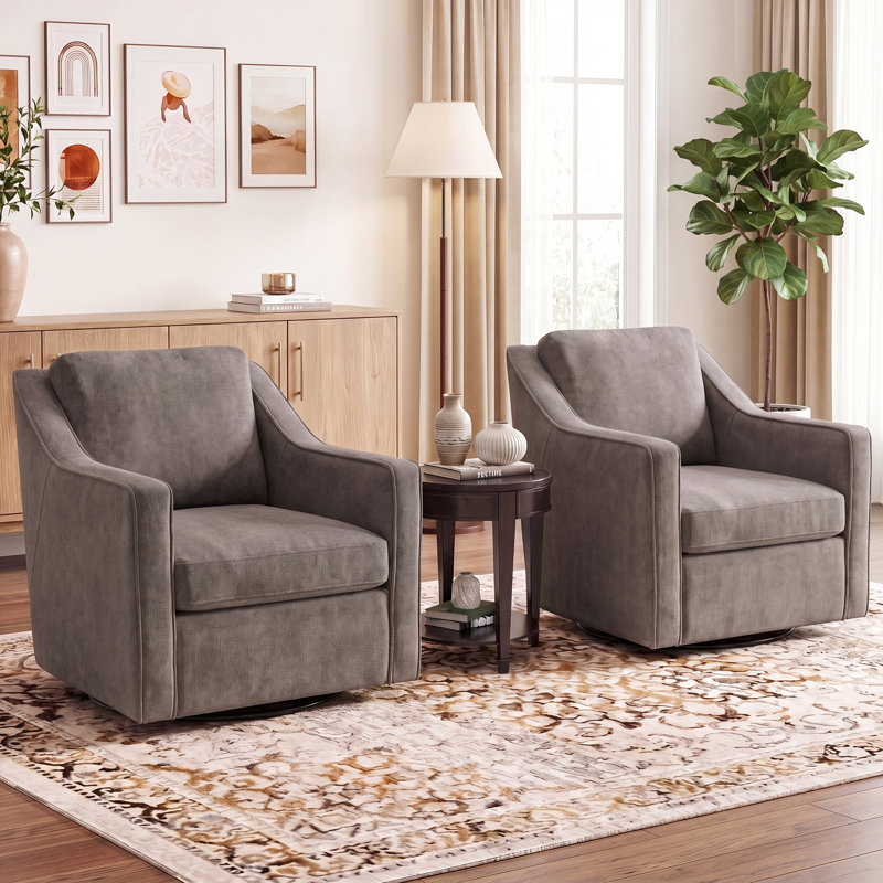 Upholstered Fabric Swivel Armchair, Grey