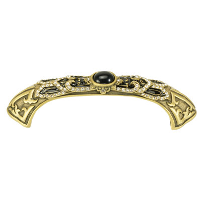 CHINOISERIE 3-1/2" C TO C PULL; JET, DECORATED WITH SWAROVSKI® SILK CRYSTAL & JET CABOCHON; MUSEUM