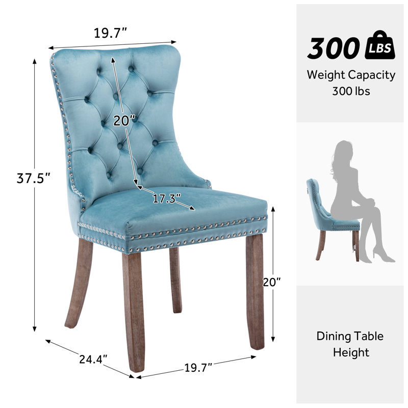 Chaise de salle à manger Kenta, Bleu clair, Brun foncé